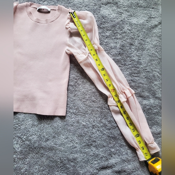 Zara Elegant Pink Puff Sleeve Ribbed Long Sleeve Top - Size L - Picture 10 of 10
